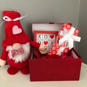 Red Valentine's Chocolate Gift Box with Gnome and Tic-Tac-Toe